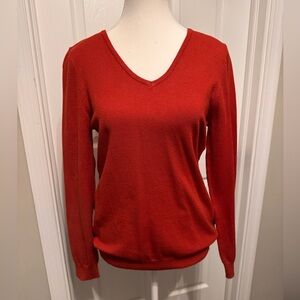 NWT, Love Ellie, burnt orange pullover, front v-neck, back cross-cross design.